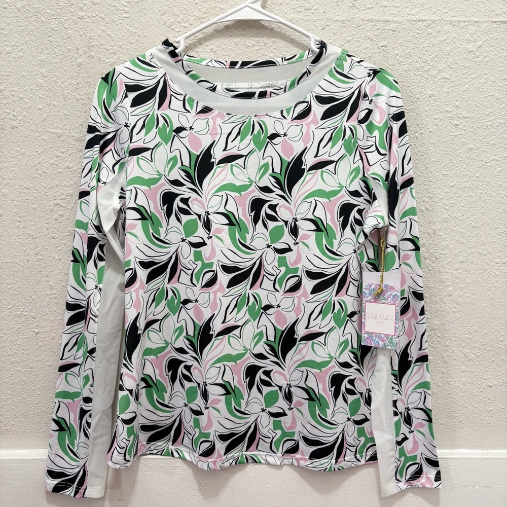 Stella Parker Sport Long Sleeve Mesh Detail UPF 50 in Green Mix Top NWT XS